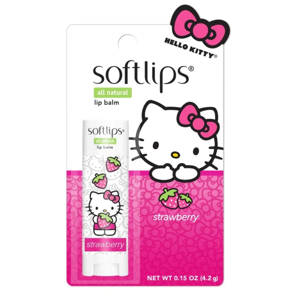 🌈4/$20 NIP RARE Softlips Hello Kitty All Natural Lip Balm in Strawberry - Picture 3 of 4